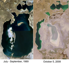 Comparison Showing Dessication Of Lake Aral Photo Credit: Staecker from Wikimedia Commons (original source)